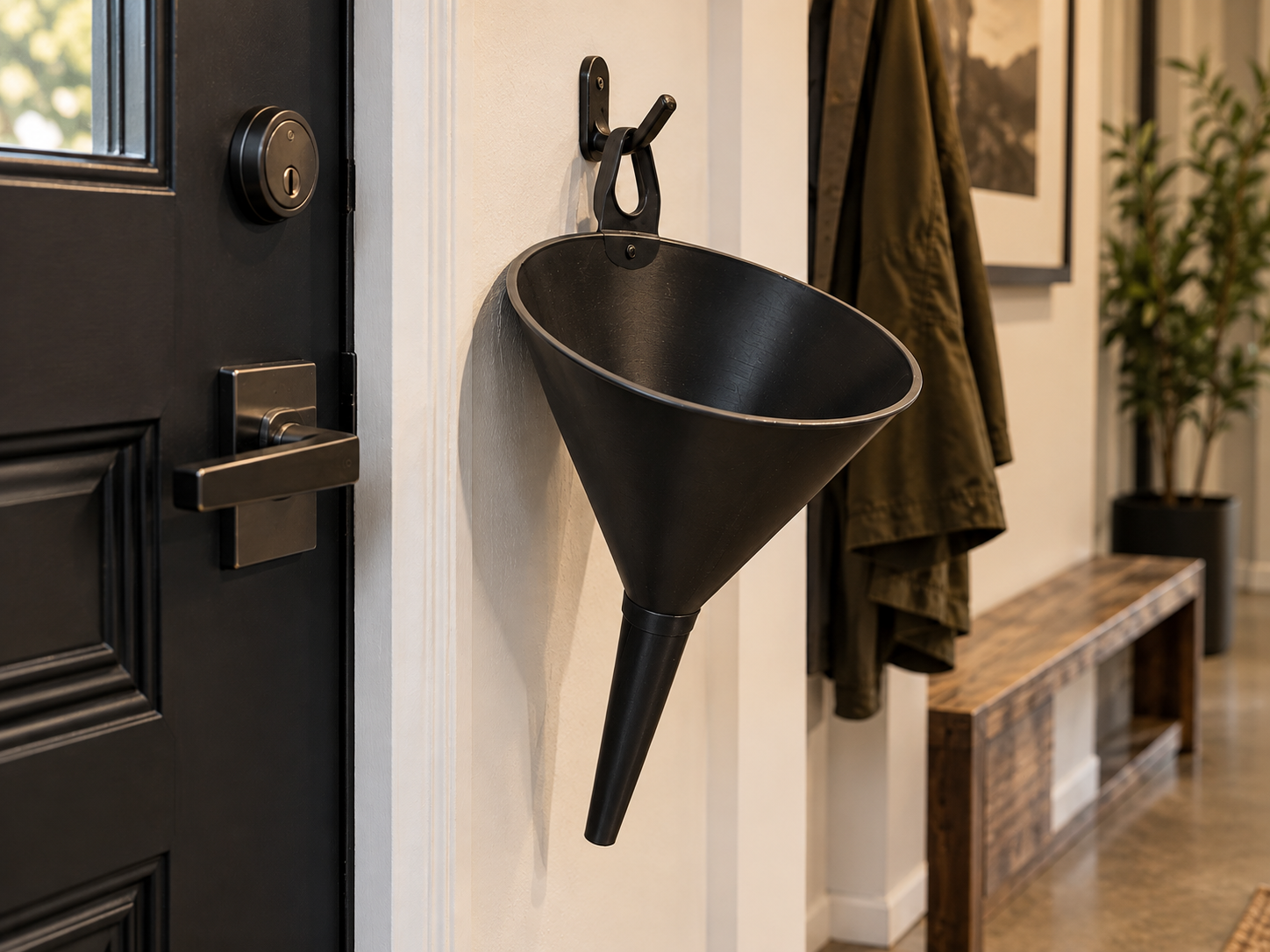 Hanging Black Funnel in a Cozy Entryway-4